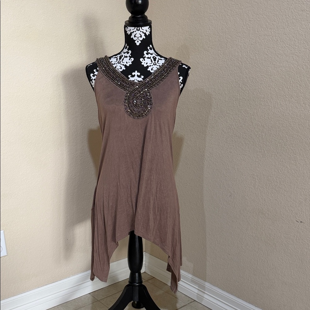 FYLO Brown Asymmetrical Tunic Top